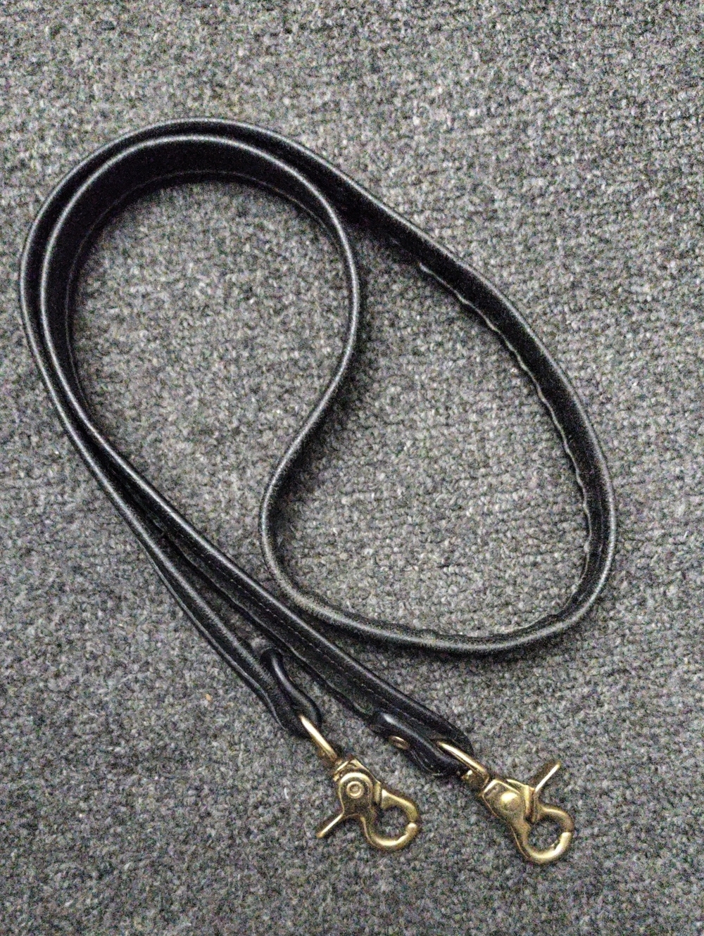 Vintage Black Leather Shoulder Strap with Brass Swivel Hooks